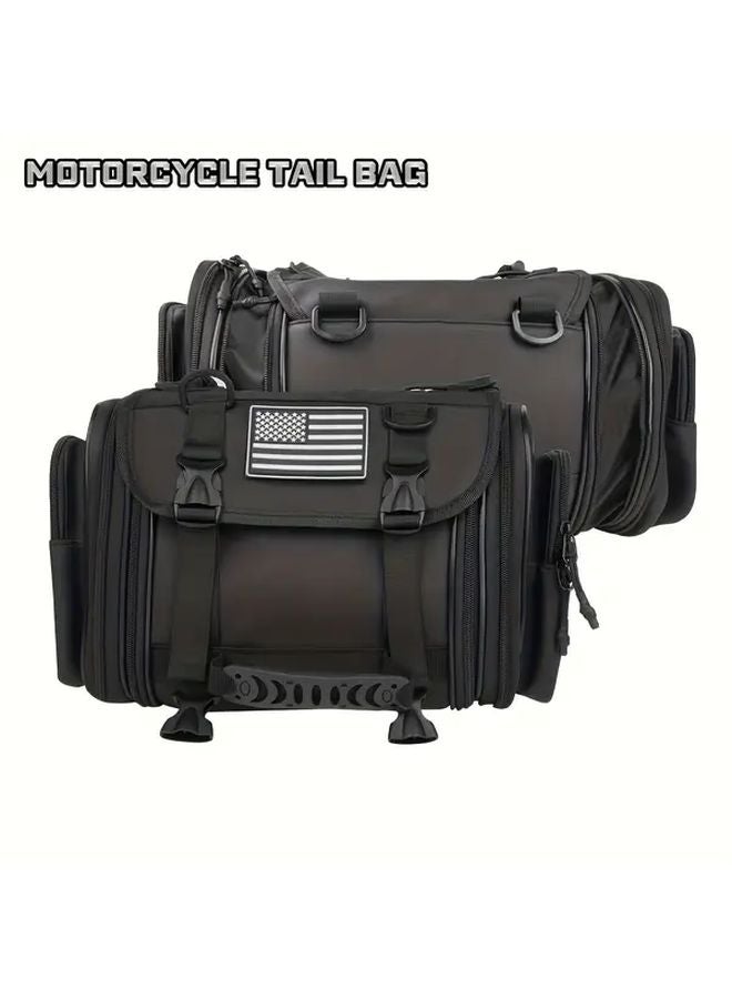 Large Capacity Motorcycle Tail Bag Adjustable Strap Durable Oxford Cloth Saddlebag Black - Image 3